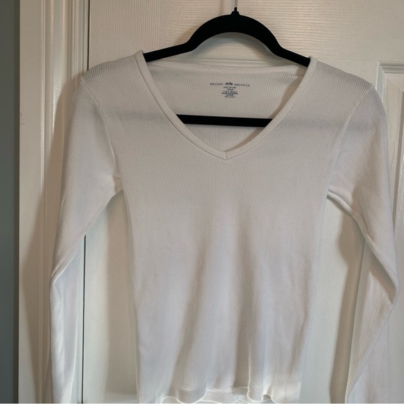 Bundle of 2 Bandy Melville Long sleeved White Shirts Tees Ribbed Waffle - Picture 5 of 13